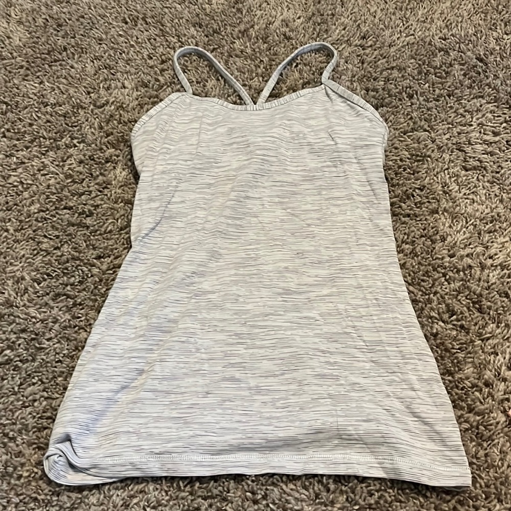 Grey and white striped Lululemon tank top. Size 4.